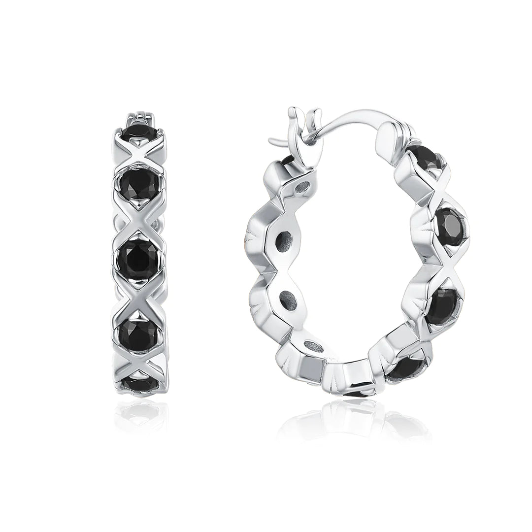 XO HOOP EARRINGS SILVER-BLACK