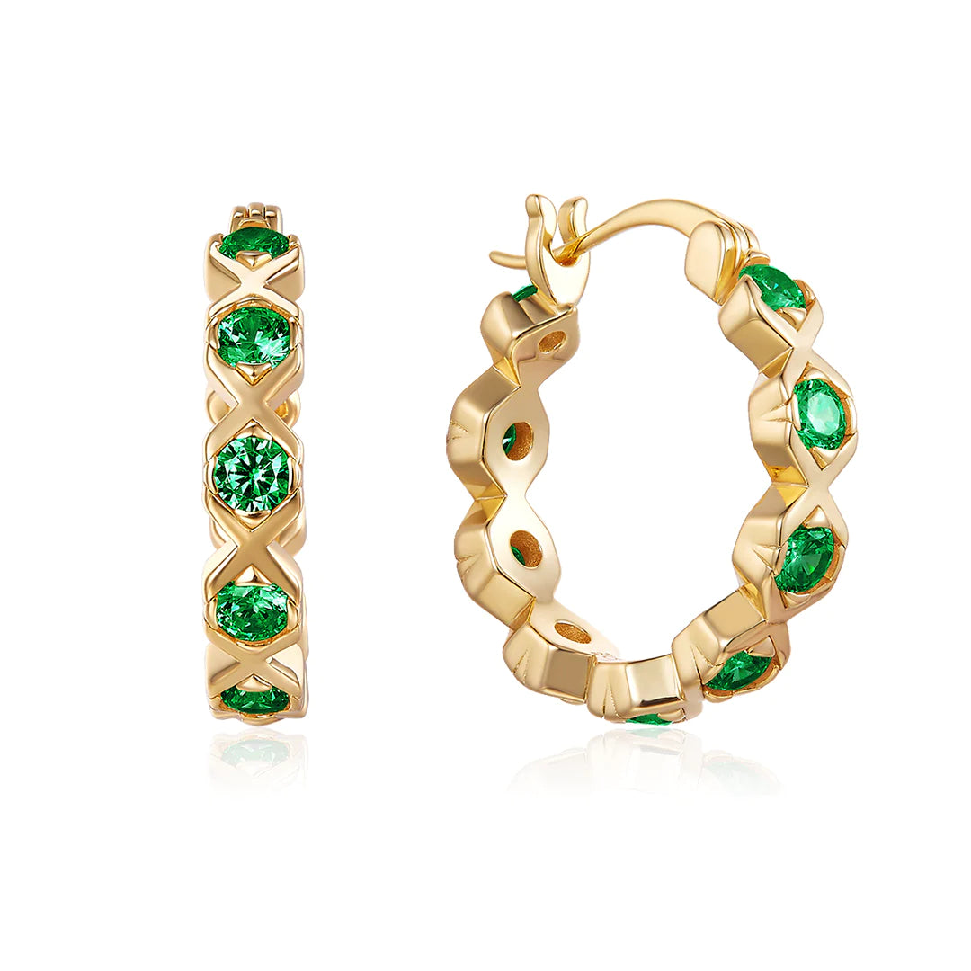 XO HOOP EARRINGS GOLD-GREEN