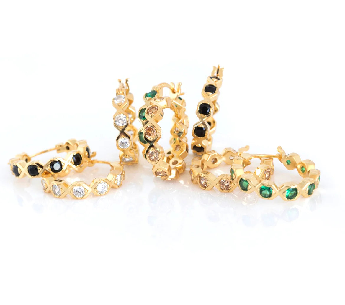 XO HOOP EARRINGS GOLD-GREEN