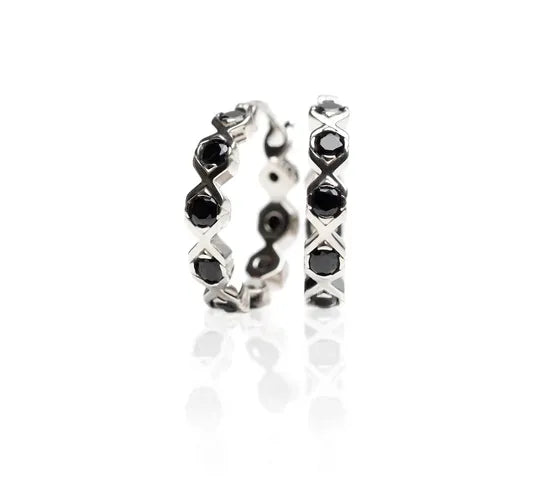 XO HOOP EARRINGS SILVER-BLACK