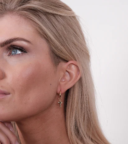 HOOP TINY CROSS EARRINGS