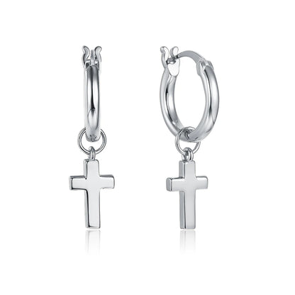 HOOP TINY CROSS EARRINGS