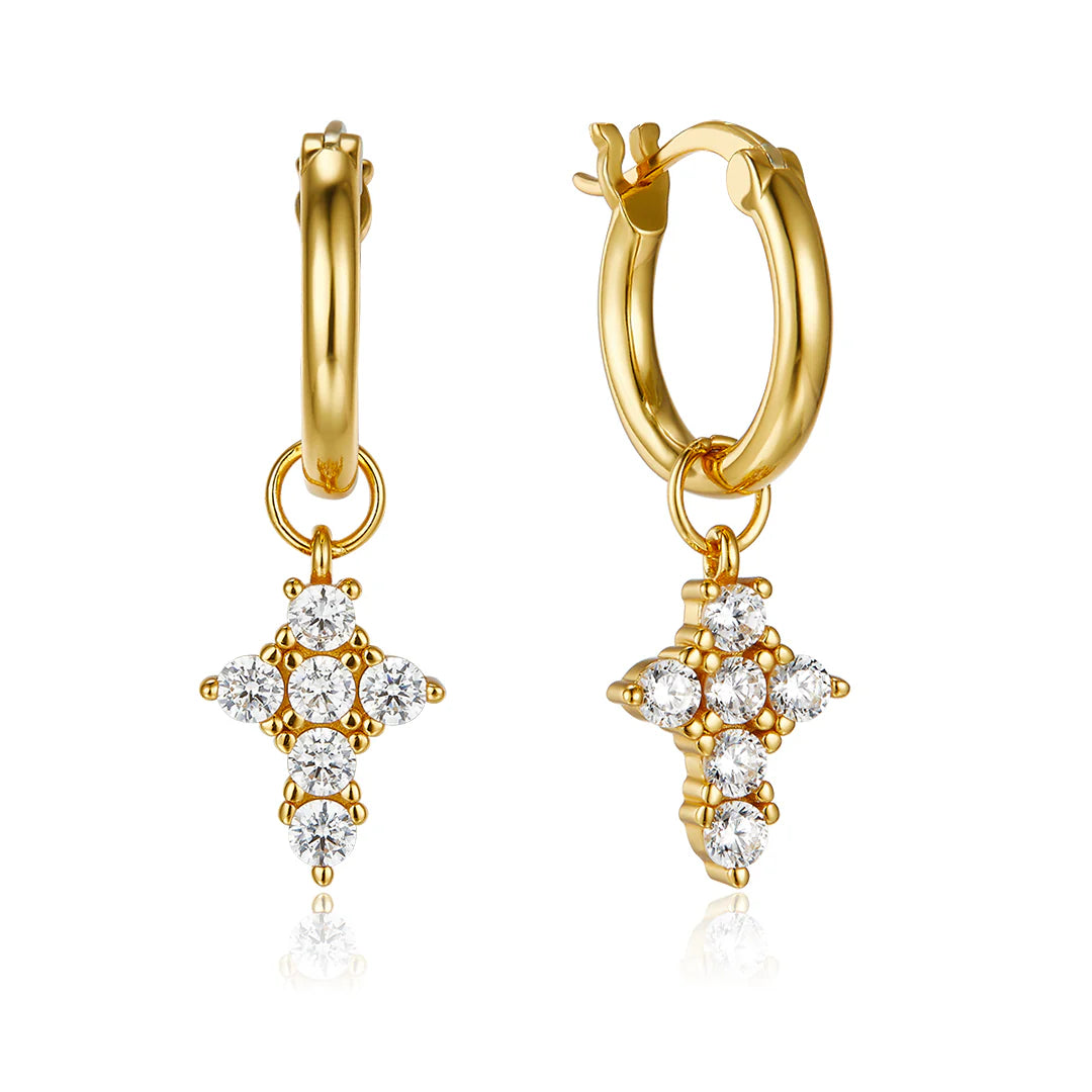 HOOP TINY CROSS DIVINE EARRINGS
