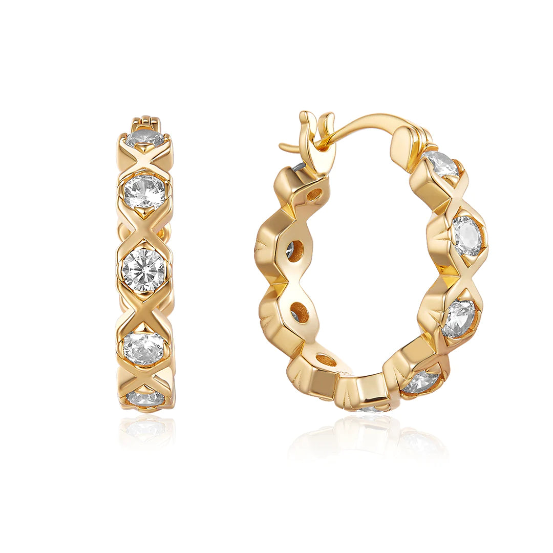 XO HOOP EARRINGS GOLD-WHITE